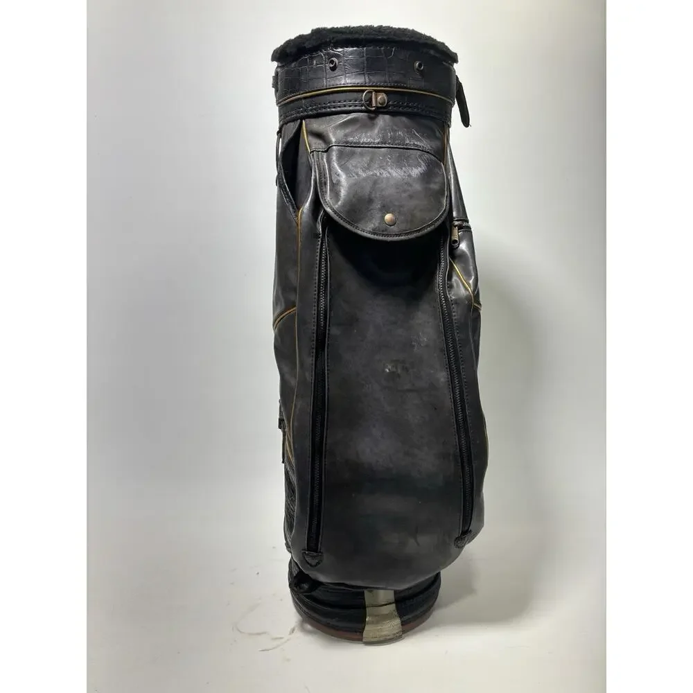 Vintage Titleist Leather Golf Bag Black Faux Alligator Carry Bag Rain Cover USA